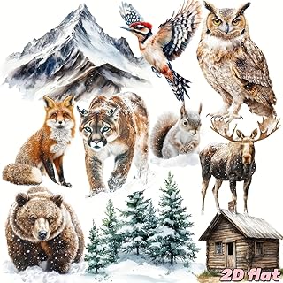 A Set of 20 Creative Retro Winter Snow Mountain Forest Animal and Plant Wooden House Series Stickers Suitable for Diary, Notebook, Scrapbook Decoratio