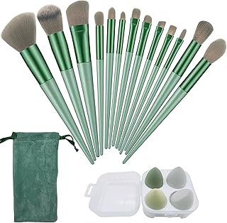 MF® 13 pcs Makeup Brushes Set with Beauty Blender, Eyeshadow Brush Set with Cloth Bag and 4 pcs Boxed Makeup Sponges for Foundation