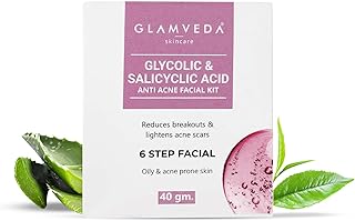 Glamveda Glycolic & 2% ww Salicylic Anti Acne Facial Kit | Pimple Care & Brightening Facial Kit For Women| No Paraben, SLS | 40gm