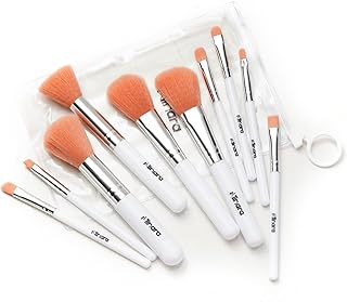 Minara Makeup Brush Set Of 10 With Easy To Carry Pouch (White) | Travel Size Cosmetic Brushes Kit For Face Foundation Brush Eyeshadow With Storage | M