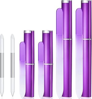 6 Pieces Glass Cuticle Pusher Glass Nail File Set Imitated Crystal Nail Files Double-sided Glass Files with Case and GlassÃ‚ CuticleÃ‚ Trimmer RemoveÃ