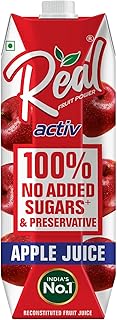 Real Activ Apple Fruit Juice - 1L | 100% No Added Sugars & Preservatives | Goodness of Best Apple | Tasty, Refreshing & Energizing Fruit Drink