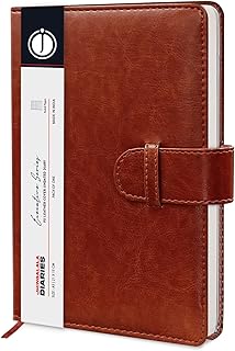 Jhingalala A5 Executive Leather Diary | Premium Leather-Bound Undated Journal Notebook with Flap Lock for Office, Men & Women | 192 Ruled Pages, 80 GS