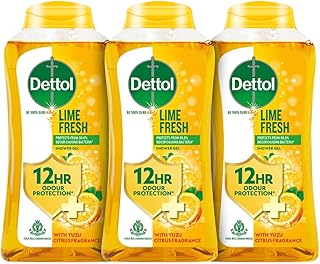 Dettol Lime Fresh Body Wash and Shower Gel Bottle for Women and Men (Pack of 3 - 250ml each) | Soap-Free Bodywash | 12hr Complete Odour Protection
