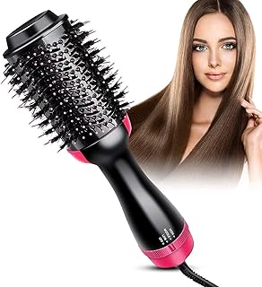 ONE STEP Hair Dryer and Volumiser Brush, Hot Air Styling Brush with Nylon Bristles, Black and Pink