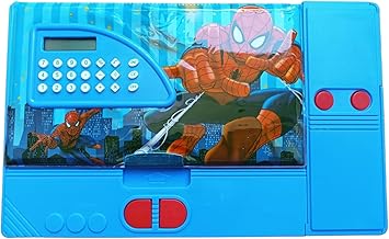 Spiderman Geometry Box with Calculator, Blue and Red, Plastic, 5 Compartments, Pack of 1