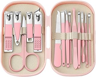 14Pcs Nail Clippers Kit, Professional Stainless Steel Pedicure Set Nail Grooming Kit with Storage Travel Case, Fashion Manicure Set for Women Men (Pin