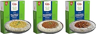 Gits Ready Meals Combo Pack: Jeera Rice & Dal Tadka, Basmati Rice & Dal Makhni, Basmati Rice & Rajma Masala (375g Each) | Pure Veg, Just Heat & Eat