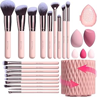 BS-MALL Makeup Brushes Premium Synthetic Foundation Powder Concealers Eye Shadows 18 Pcs Brush Set with 5 sponge & Holder Sponge Case. (M light pink)