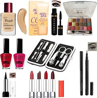 FOPE Valentine Day Beauty Box 19 pcs Make Up combo Set, For Women and Girls (Eye shadow, Foundation, Cc cream, Manicure Kit, Kajal, Eyeliner, Mascara,