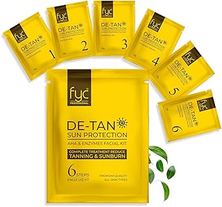 FYC PROFESSIONAL De-Tan Sun Protection Facial Kit | AHA & Enzymes | Reduces Tanning, Sunburn | 6 Step Complete Treatment | For All Skin Types