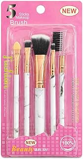 5 Piece Makeup Brush Set with Sponge and Comb, Soft Bristles, Marble Handle, for Foundation, Powder, Eyeshadow and Blending