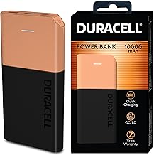 Duracell Power Bank 10000 mAh, Portable Charger, USB C/Micro USB Input, USB A/USB C Output, Fast Charge Technology, 22.5W Power Delivery for Smartphon