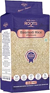 Roots Platinum Basmati Rice 1 kg | Long Grain Aromatic | Premium Export Quality | Vacuum Packed | Aged Rice | Pesticides Free | Preservatives Free | 1