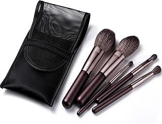 Portable Mini Natural Goat Hair Makeup Brushs Travel Set With Case Purse,6PCS Cosmetic Brushes Kit-Includes-Powder-Blush-Blending-Eyeshadow And Detail