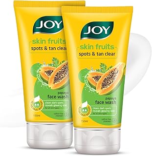 Joy Skin Fruits Spots & Tan Clear Face Wash 150ml x2 | Enriched with Papaya & Vitamin C + A | For Healthy Glowing skin | Suitable for All Skin Types