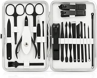 Manicure Set, Jubolion 19pcs Stainless Steel Professional Nail Clippers Pedicure Set with Black Leather Storage Case, Portable Grooming Kit for Travel