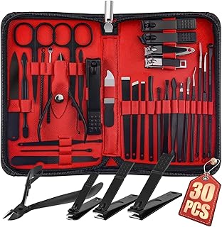 Manicure Set Professional Nail Clippers Pedicure Kit, 30 Pieces Stainless Steel Nail Care Tools Grooming Kit with Luxurious Travel Leather Case for Me