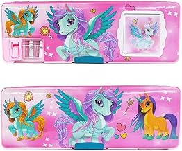Unicorn Calculator Geometry Pencil Box, calci Geo, Dual Sharpener with Calculator, Double Sided Stationary Box for Girls & Boys Art Plastic Pencil Box