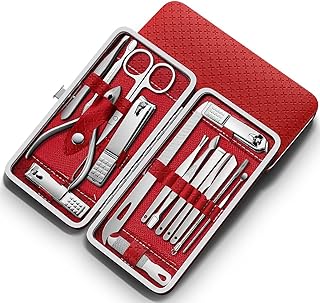 Wolpin 16 Pcs Manicure Kit Set Nail Clippers Pedicure Kit Stainless Steel Manicure Kit, Professional Grooming Kit, Scissors Acne needle, Blackhead Too
