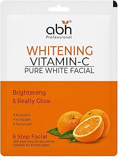 ABH Professional Vitamin-C Facial Kit Brightening Pure White Glow Formula with Alpha Arbutin & Niacinamide 6-Step Facial Pack for Spotless Radiant Ski