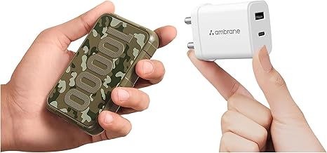 Ambrane Power Bundle | 10000mAh Rugged Power Bank (22.5W Fast Charging) & 30W Dual Port GaN Charger | USB & Type-C | BIS Certified