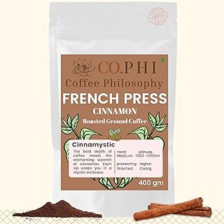 COPHI Coffee Philosophy Cinnamon Blend (400g) French Press Coffee Powder, Medium Roast, Arabica Robusta, Flavored Gourmet Coffee, Specialty Ground Cof