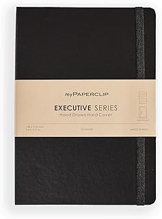myPAPERCLIP Executive Series A5 Ruled Notebook | 192 Pages, 80 GSM, Hard Cover, A5 (5 .83 x 8.27 in) | Flat Lay | Bookmark, Elastic Closure & Back Poc