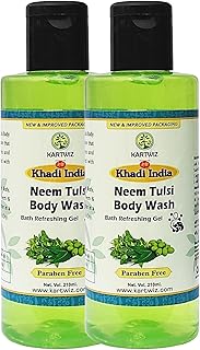 Herbigiri Khadi Herbal Neem & Tulsi Body Wash | Gentle Herbal Cleanser for Smooth & Refreshed Skin | Helps Reduce Body Acne Concerns, De-Tan & Remove