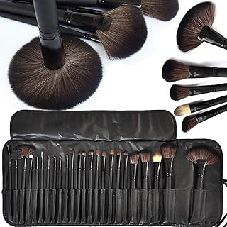 Soft Bristle Makeup Brush Set with Travel PU Leather Pouch - Black, 24 Pieces Makeup Brush Set (blackcolor)