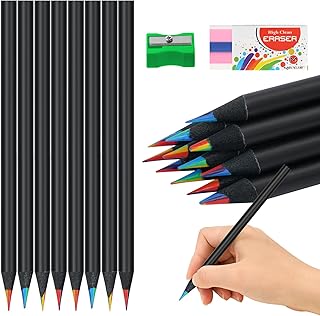 AUAUY Pack of 12 Rainbow Colouring Pencils, 7-in-1 With Erasers and Sharpener for Adults or Children Art Drawing, Sketching