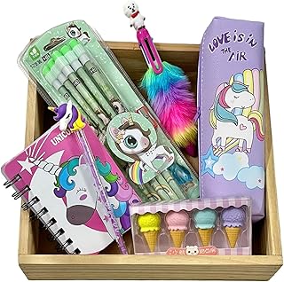 Le Delite Unicorn All In One Combo , Unicorn Pocket Diary, Hb Pencils For Girls Kids , Zipper Pouch, Ice Cream Eraser Set , Bt21 Multicolor 6 In One F
