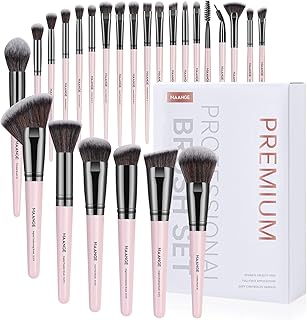 Maange 25Pcs Makeup Brush Set Premium Synthetic Concealer Blush Foundation Eyeshadow Brush Professional Make Up Brushes With Gift Box(Pink)