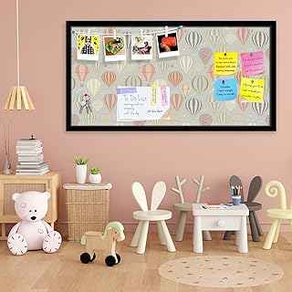 ArtzFolio Air Balloons | Bulletin Board Notice Pin Board | Vision Soft Board Combo with Thumb Push Pins & Sticky Notes | Black Frame | 24 x 12 inch (6