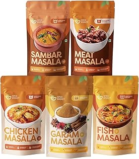 Spice Basket Masala Combo Pack (5 x 100g) | Garam Masala, Chicken Masala, Meat Masala, Fish Masala & Sambar Masala | 100% Pure Spices & Masalas | Sun
