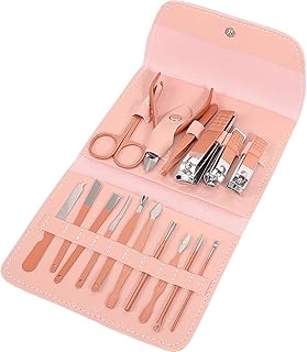 16 in 1 Stainless Steel Manicure and Pedicure Tools Kits set Nail Care and Grooming Kit with Travel Case (PMK-3011, Pink) (Pack of 2)