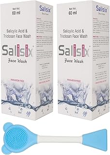 Salisix Face Wash with 2% Salicylic Acid & Triclosan – Anti-Acne, Oil Control & Deep Cleansing | Paraben-Free | 60ml (Pack of 2) | With Silicone Facia