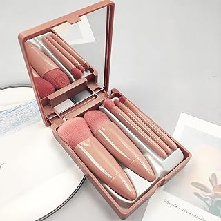 Dangfly 5-in-1 Mini Makeup Brush Set with Mirror, Portable Applicator Kit with Case for Women, Set of 5 Brushes