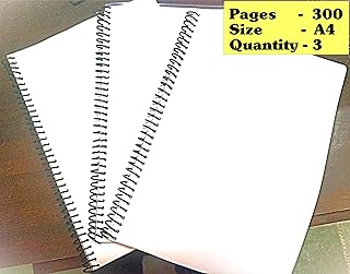 Surbhi SPIRAL NOTEBOOK | Ragister A4 size 900 Pages(300 pages each) UNRULED Set of 3 notebook WHITE BLANK 3 wire bound booklet | Pior white 75 GSM Pap