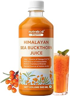 Nutrabud Organics Himalayan Sea Buckthorn Berry Juice - 500 ml - Natural Source of Vitamin C, Omega 3 6 7 9, Antioxidants For Immunity, Skin Glow & Gu