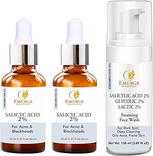 2% Salicylic Acid Serum & Foaming Face Wash Combo | Acne Control & Pore Cleansing Skincare Set | Fights Breakouts, Blackheads & Excess Oil | Daily Use