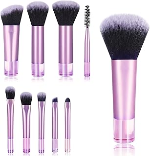 GLUN® 10in1 Diff Use Mini Makeup Brush Set, Travel Transparent Pink Professional Brushes for Foundation, Concealer, Blush, Highlighter & Eye Makeup