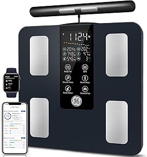GE Smart Scale for Body Weight: 8-Electrode Digital Bathroom Scale for Body Weight Fat BMI Muscle Mass Full Body Composition Analyzer 27 Measurements