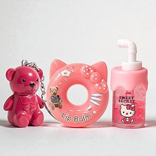 HUDA GIRL Lip Gloss Combo for Girls – Lip Oil, Teddy Bear Liquid Lipstick Matte Waterproof & Moisturizing Lip Balm for Dry Lips, Perfect Glossy Finish