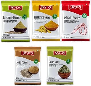 Skylys Kasuri Methi, Jeera Jira Powder, Turmeric Haldi Powder, Red Chilli Lal Mirch Mirchi Powder, Coriender Dhaniya Powder | Blended Spice Mix | Heal