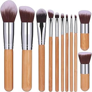 Angelie 11Pcs Makeup Brush Set Professional Kabuki Foundation Blending Blush Concealer Eye Face Liquid Powder Cream Cosmetics Brushes Kit