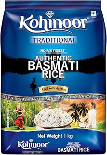 Kohinoor Traditional Authentic Basmati Rice, 1 kg | From Foothills of the Himalayas | Naturally Aged for 2 Years | Aromatic, Long-Grain & Fluffy Rice
