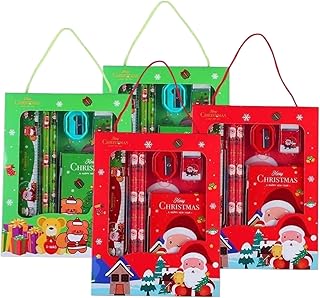 Santa Gift Stationery Pack for Kids, Educational Learning Stationery Set, 6 Pcs Stationery Includes - Pencil, Eraser, Sharpener, Scale, Diary, Festive
