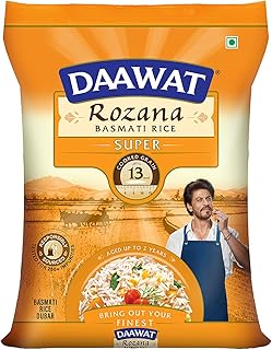 Daawat Rozana Super Basmati Rice 1Kg| For Everyday Consumption| Cooked Grain Upto 13mm*| Naturally Aged