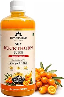 UPANISHAD AYURVEDA Himalayan Sea Buckthorn Juice 500ml | Organic Cold Pressed Berry Pulp Concentrate | Natural Vitamin C | Omega 3-6-7-9 | Antioxidant